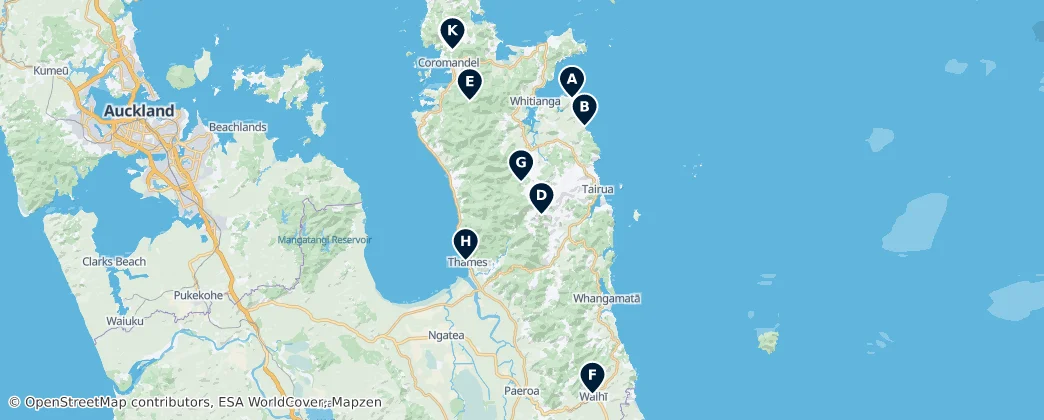 Mapa Te Tara-o-Te-Ika / Coromandel Peninsula Must-Sees