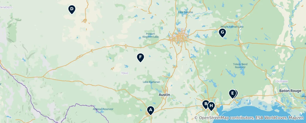 Mapa Religious Sites in Texas