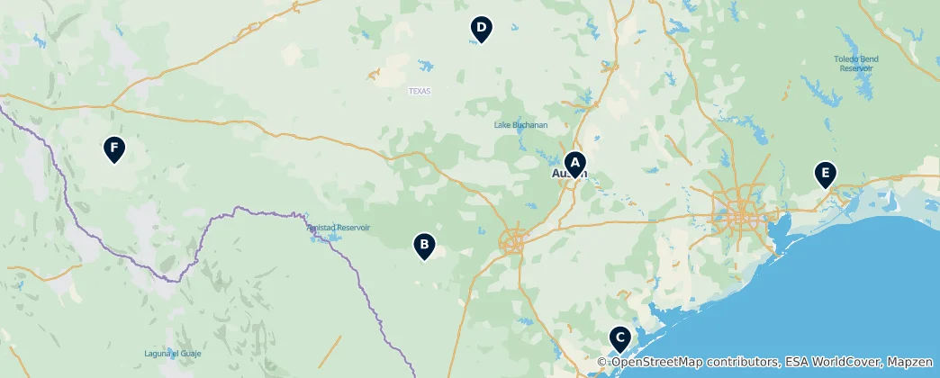 Mappa di Texas Airports