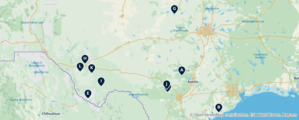 Mapa Texas Natural Attractions