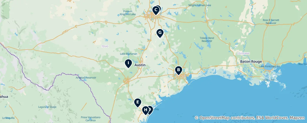 Mapa Texas Parks & Gardens