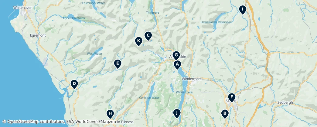 Karte von Lake District Historic Sites