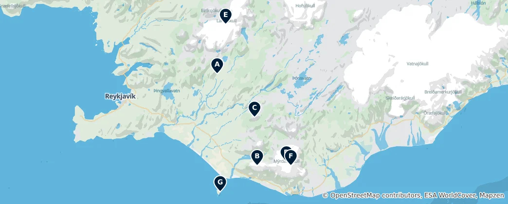 Map of Glaciers and Volcanoes