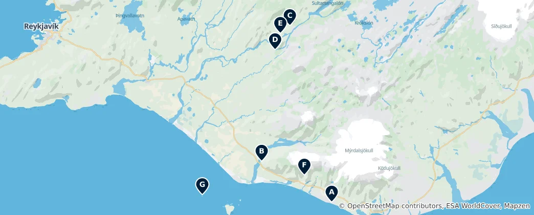 Mapa Hidden Gems of Iceland