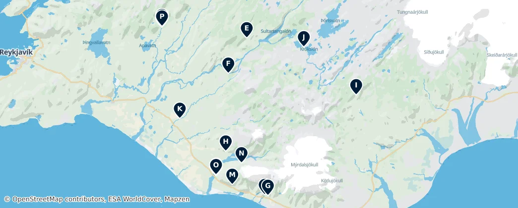 Map of Iconic Waterfalls of Iceland