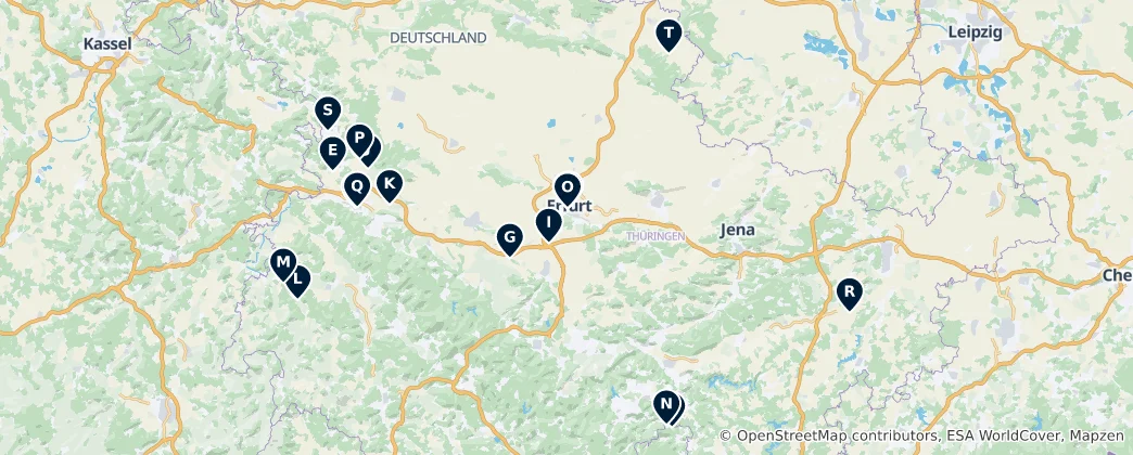 Térkép: Heritage Sites of Thuringia
