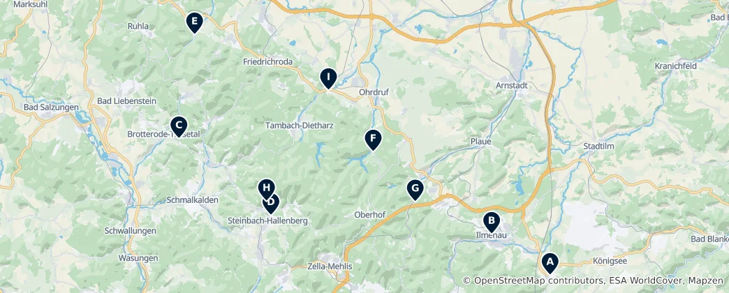Mapa De Thuringian Forest Castles & Ruins
