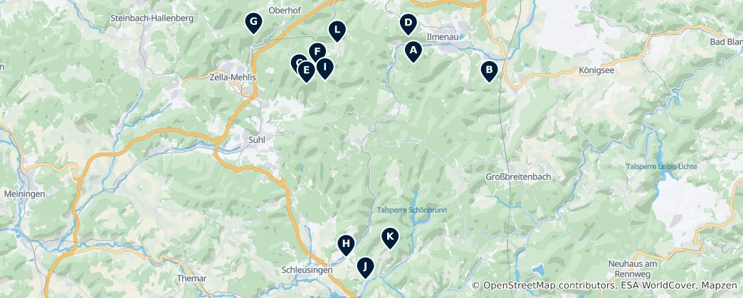 Map of Thuringian Forest Hideaways