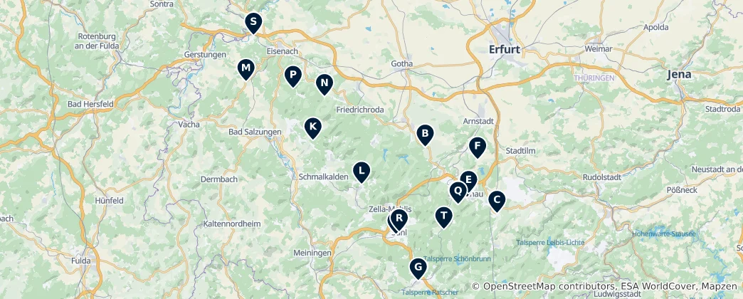 Mapa de Thuringian Forest Must-Sees
