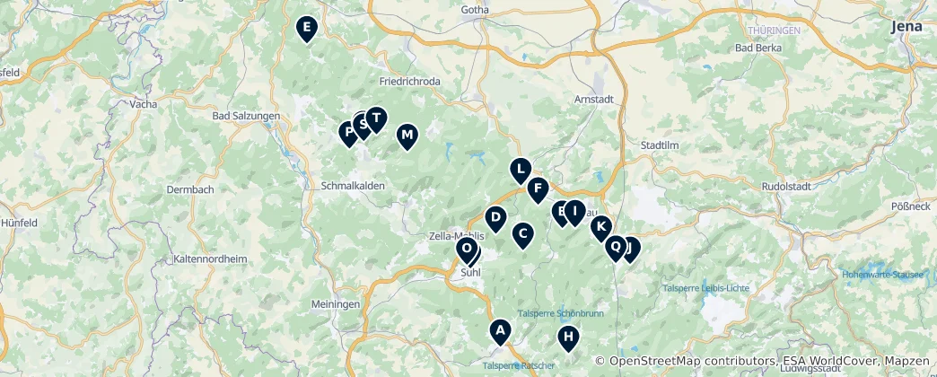 Térkép: Thuringian Forest Peaks & Vistas