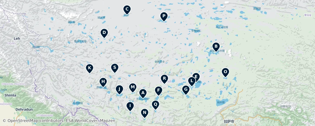 Map of Tibetan Lakes and Reservoirs
