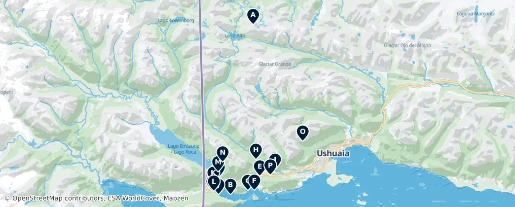 Mapa Parque Nacional Tierra del Fuego's Essential Wonders
