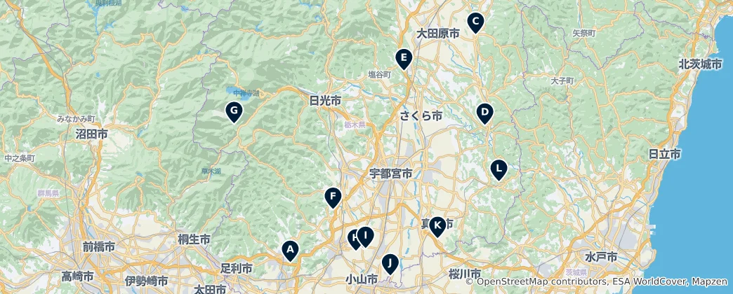 Mapa Historic Sites of Tochigi
