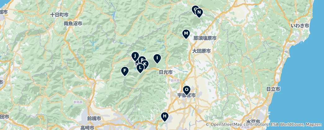 Mapa Nature & Scenic Views in Tochigi