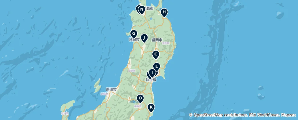 Map of Tohoku's Sacred Sites