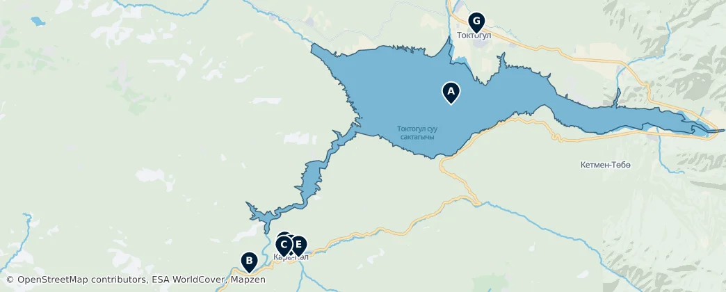 Toktogul Reservoir Essentials – Mapa