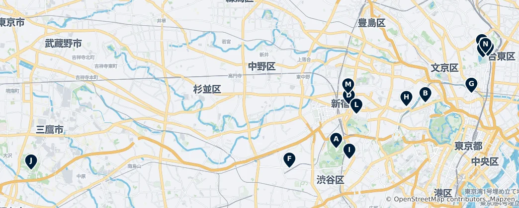 Mappa di Templi e Santuari di Tokyo
