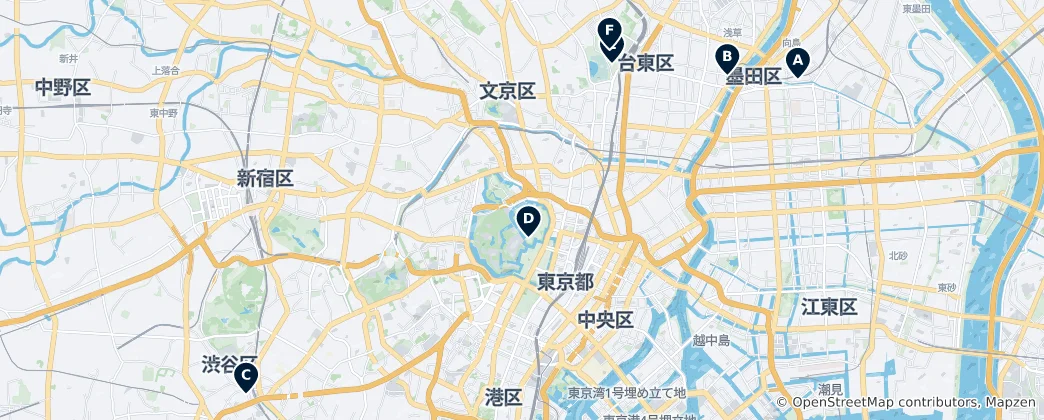 Mapa Tokyo Viewpoints & Monuments