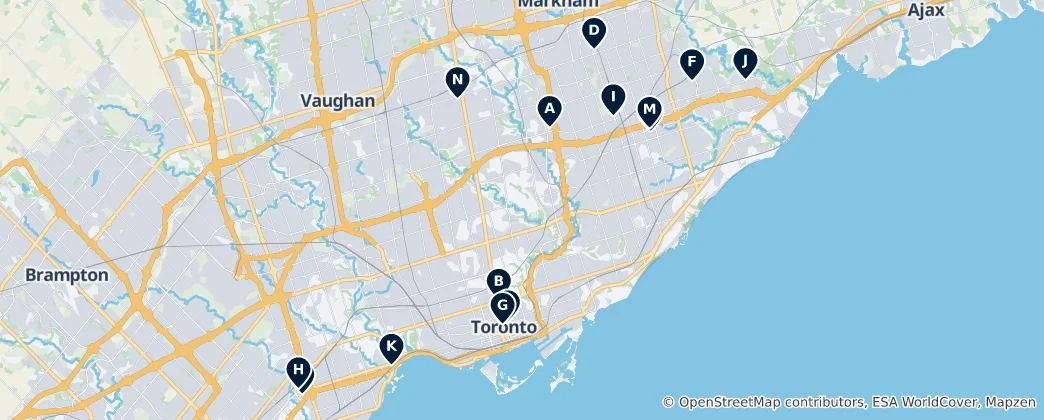 Karte von Toronto Shopping Destinations