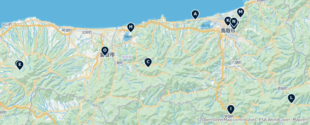 Mapa Sacred Sites of Tottori