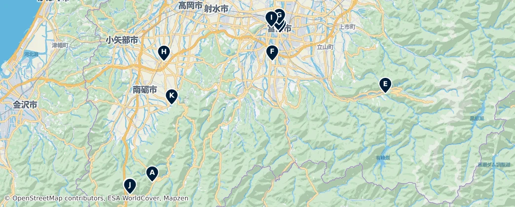 Map of Cultural Highlights of Toyama