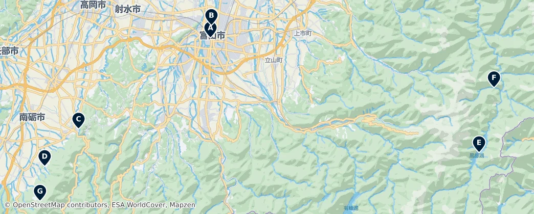 Map of Parks & Nature in Toyama