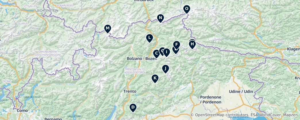 Mappa di Iconic Alpine Huts
