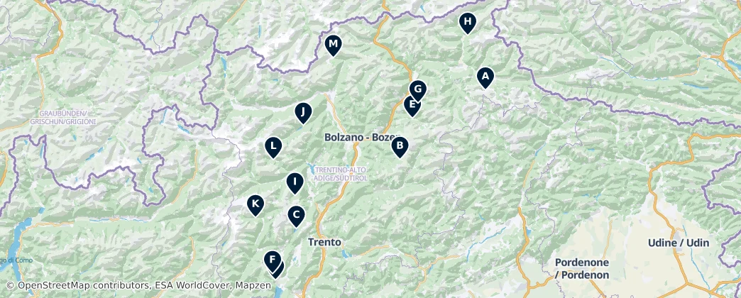 Mapa Natural Wonders of Trentino-South Tyrol