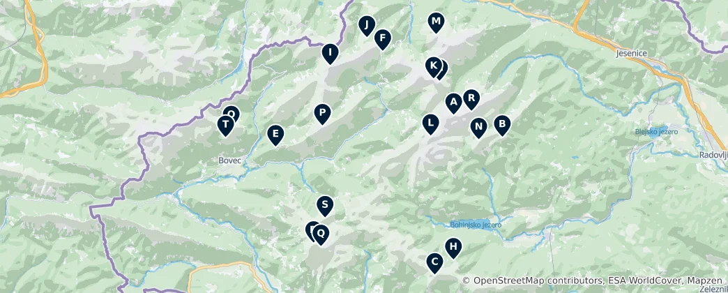 Map of Slovenian Peaks and Mountains
