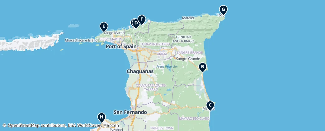 Map of Trinidad and Tobago Beaches