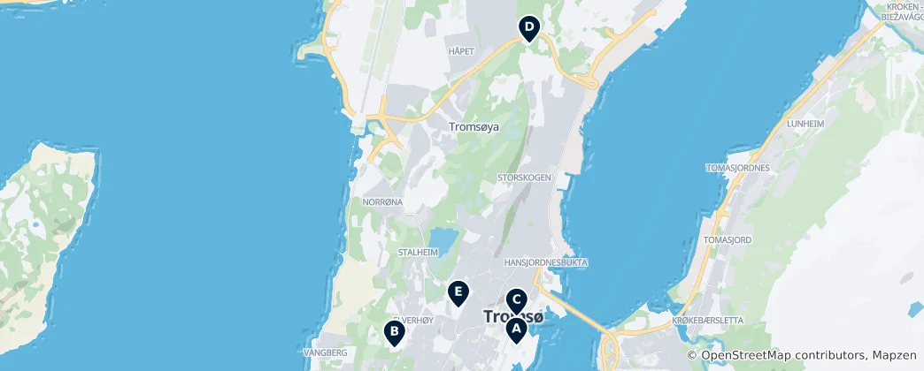 Mapa Tromsø's Sacred Sites