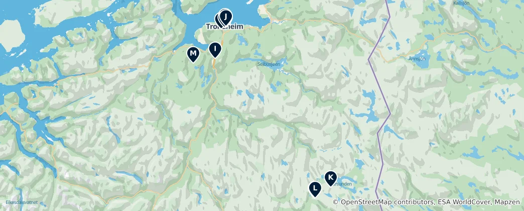 Mapa Heritage Sites in Trøndelag