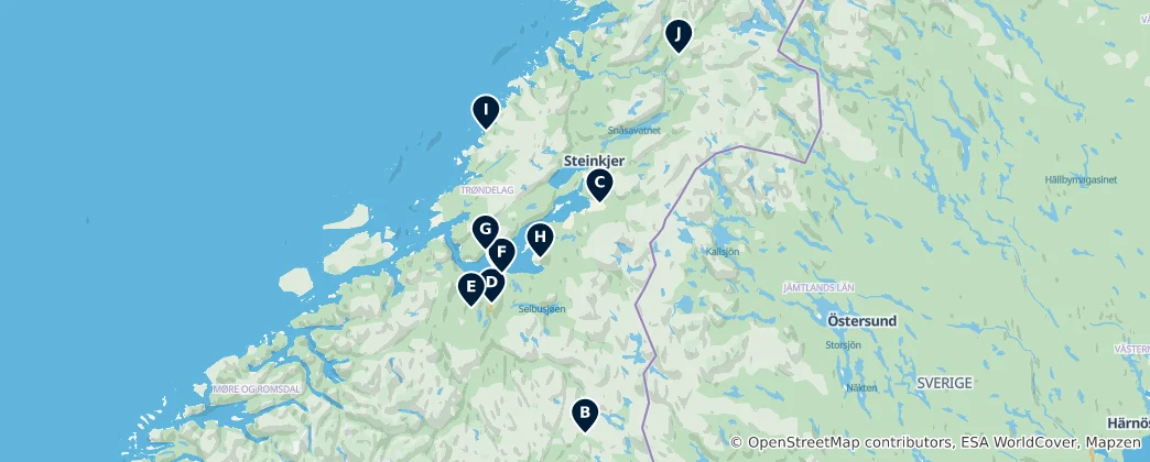 Mapa Historic Churches of Trøndelag