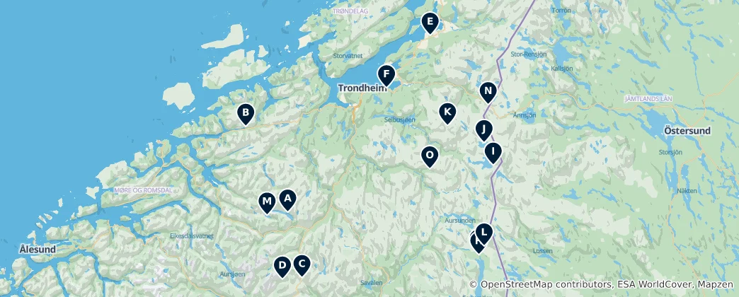 Mapa Mountain Huts & Camping