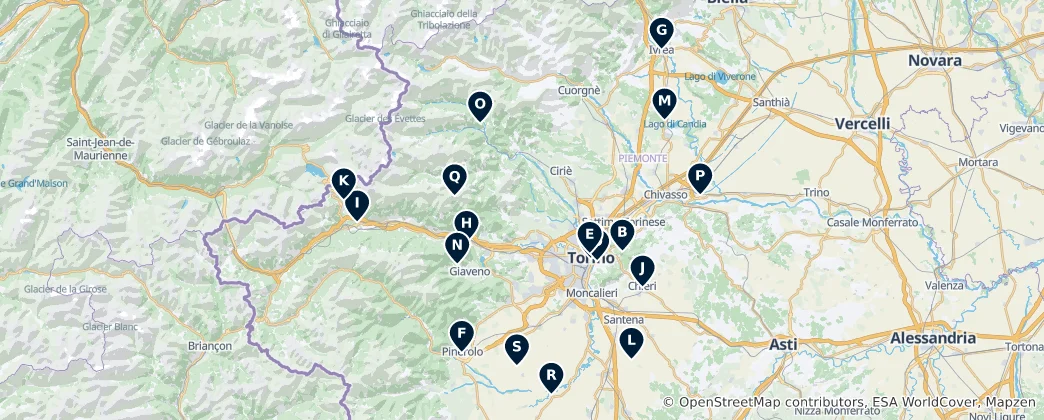 Map of Piedmont's Sacred Sites