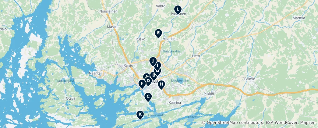 Mapa Turku's Sacred Sites