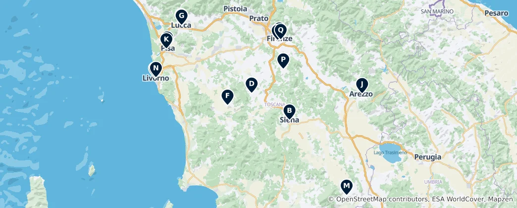 Kaart van Castles and Fortifications of Tuscany