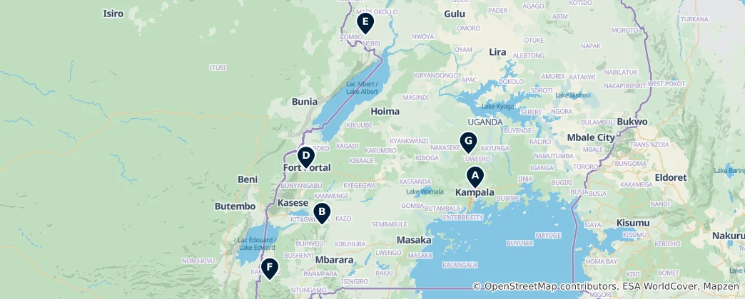 Mapa Religious Landmarks in Uganda