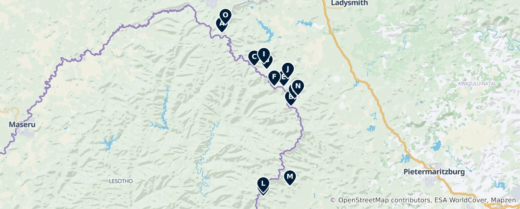 Mapa de Drakensberg Hidden Caves