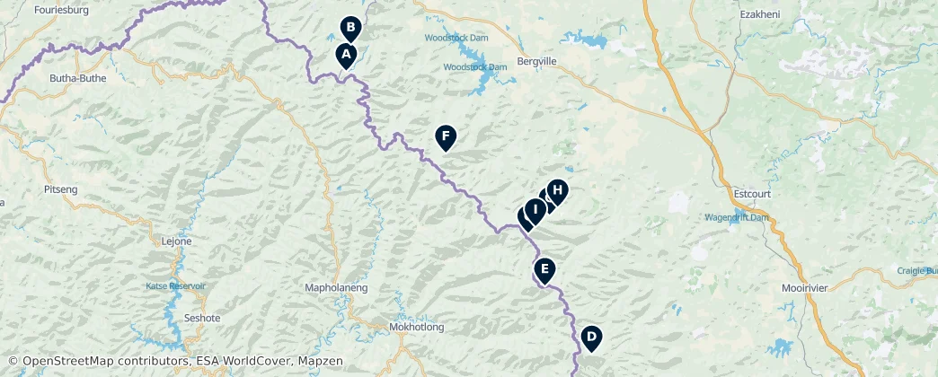 Map of Drakensberg Peaks & Waterfalls