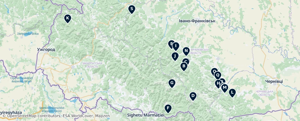 Waterfalls and Rivers of Ukraine — Map