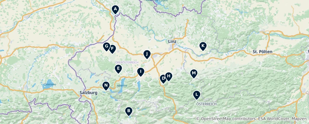 Mapa De Upper Austria Castles & Heritage