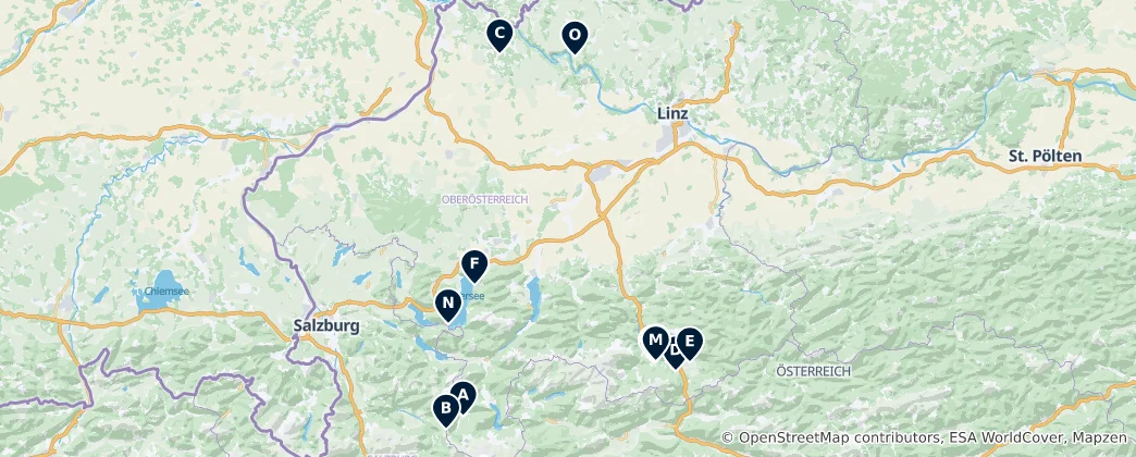 Mapa Upper Austria Recreational Activities