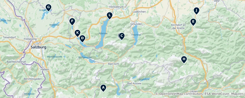 Kaart van Upper Austria's Water Wonders