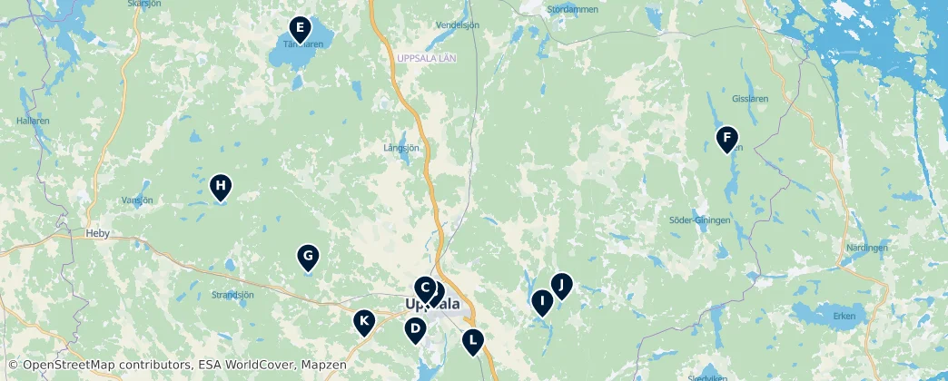 Map of Uppsala Nature & Parks