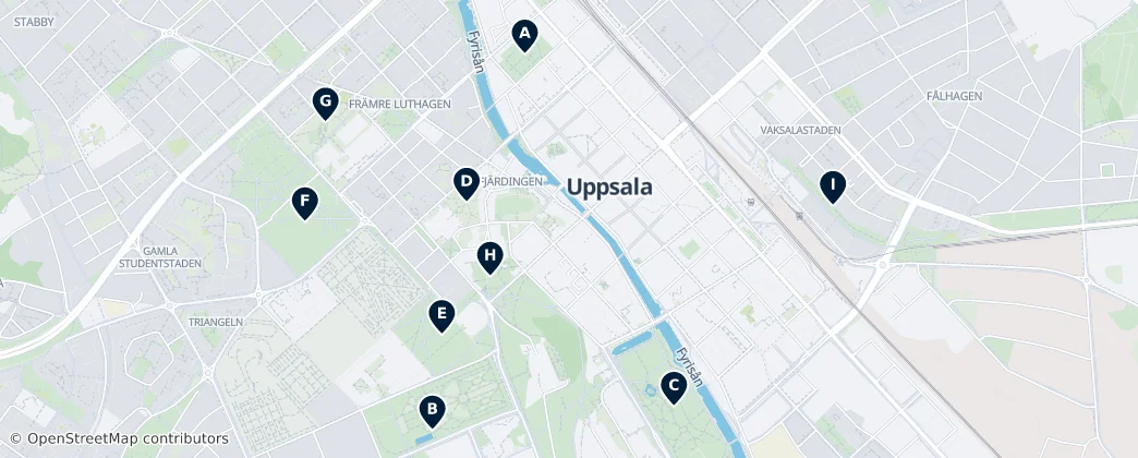 Map of Parks & Gardens in Uppsala