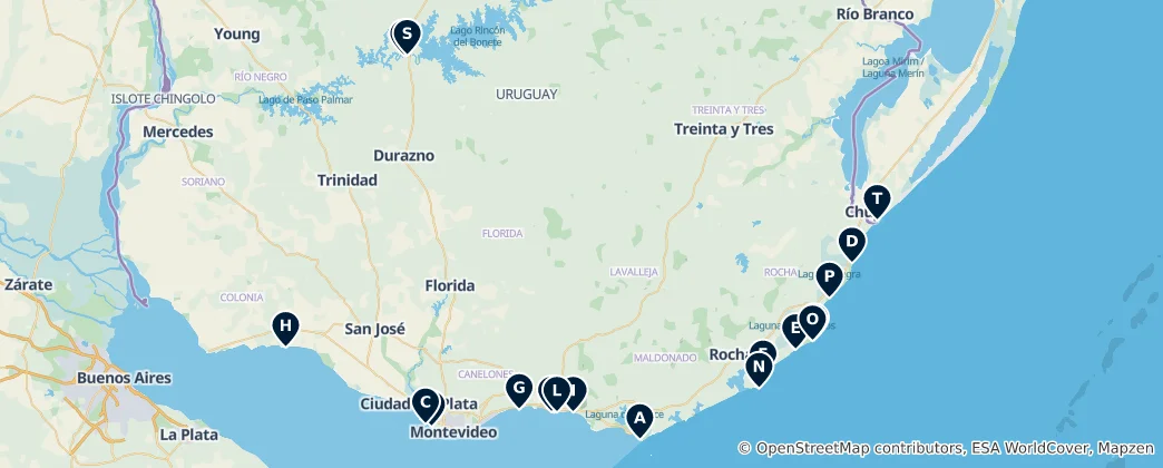 Map of Best Beaches of Uruguay