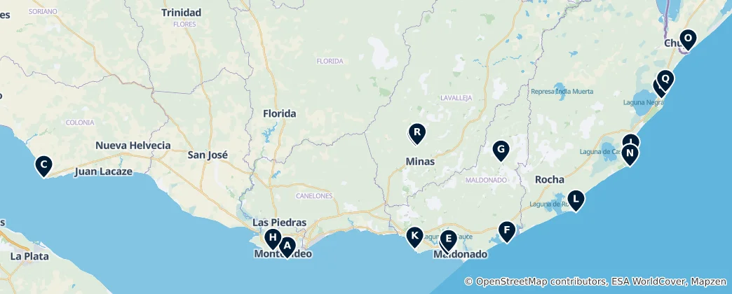 Mappa di Uruguay's Best Viewpoints