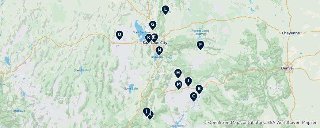 Mapa Utah's Parks & Nature Reserves