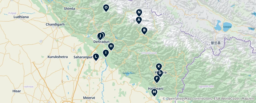 Mapa Uttarākhand's Divine Peaks and Sacred Sites